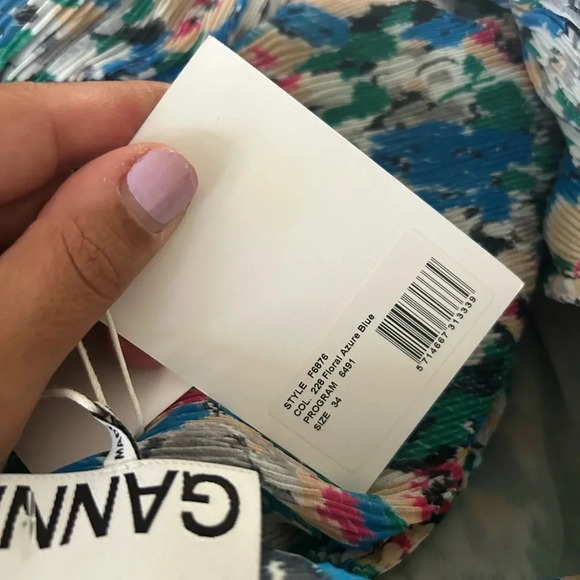 ! NWT New $325 GANNI Multicolor V-Neck Midi Floral Azure Blue Dress Size 2… - Picture 4 of 4